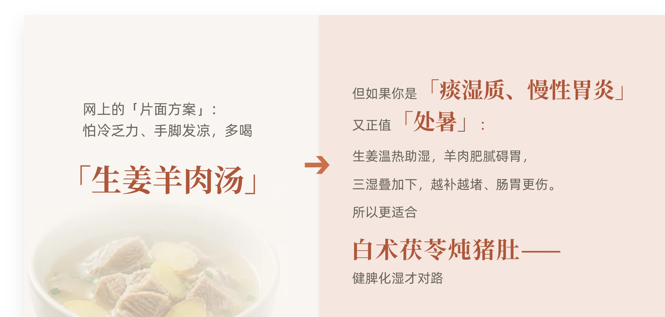 生姜羊肉汤片面建议与痰湿质慢性胃炎处暑专属方案对比